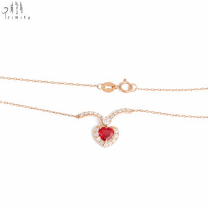 Hong Kong Manufacture Export Heart Shape Necklace Jewelry 18K Solid Rose Gold Natural Diamond And Red Sapphire Pendant Necklace - Product Image 3