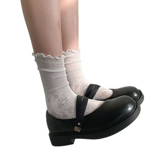 Calcetines Blancos Holgados hasta la Pantorrilla, de Algodón Absorbente de Sudor, para Mujer, con Ribete de Encaje - Product Image 4