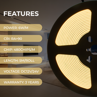 VH SMART LIGHTING Bande lumineuse LED COB flexible professionnelle étroite 12V 24V 4mm pour la décoration commerciale et résidentielle