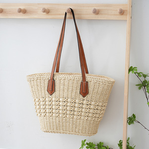 กระเป๋าสานสะพายไหล่เส้นเดียวสำหรับผู้หญิง, กระเป๋าใส่ของลำลองแฟชั่นชายหาดวันหยุดความจุขนาดใหญ่ดีไซน์ใหม่สำหรับผู้หญิงซิปหูจับโพลีเอสเตอร์ - Product Image 6