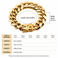 Bracelet pour homme en acier inoxydable plaqué or, maillons cubains, largeurs de 8 mm à 18 mm, chaîne épaisse style hip-hop, bijoux streetwear, vente en gros