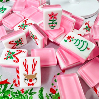 Jeu de Mahjong américain moderne à thème de Noël rose clair, design à trois couches, matériau acrylique, durable, jeu familial de luxe