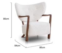 Fauteuil individuel personnalisable en bois massif de style moderne du milieu du siècle danois, fauteuil d'appoint en fausse laine d'agneau couleur crème française pour salon
