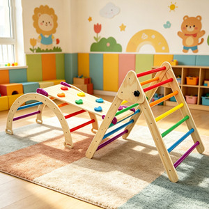 Triángulo de escalada para niños, estructura de escalada tipo Pikler, triángulo Pikler de madera, conjunto de triángulos de escalada para interiores. - Product Image 1