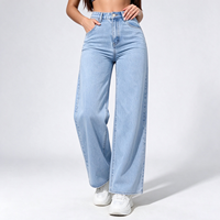 Pantalon colonne taille haute pour femme, aspect denim bleu clair délavé, pour Loggia Autumn Day Hours