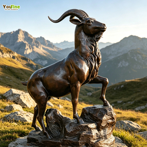 Statue de chèvre en bronze grandeur nature pour jardin extérieur, grande sculpture en métal moulé de bélier, ibex, <span class=keywords><strong>mouton</strong></span> des montagnes pour la décoration de la cour - Product Image 1
