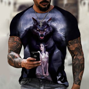 Venta al por mayor de camisetas personalizadas para hombres 3D impreso Ice Fire Wolf Horror Series Fierce Werewolf Street Cool transpirable Top de punto - Product Image 4
