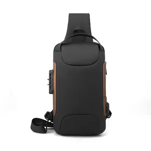 2024 bolso de pecho cruzado con USB y bloqueo codificado bolso de hombro antirrobo moda Cool Sling Bag impermeable logotipo personalizado para hombres