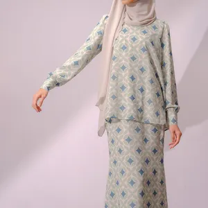 Puff Shoulder Chiffon Blouse Skirt Set Custom pattern Malaysia Tudung Girl Baju Kurung