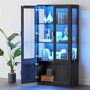 Estantería Alta Moderna <span class=keywords><strong>de</strong></span> Acero con Luces LED para Almacenamiento, Vitrina para Curiosidades, Sala <span class=keywords><strong>de</strong></span> Estar, Dormitorio, Coleccionables, Ahorro <span class=keywords><strong>de</strong></span> Espacio, Venta al por Mayor - Product Image 1