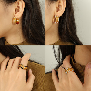 <b>Cuff</b> <b>Earrings</b> Gold Tone Crystal Rhinestone Irregular Shape Women's Everyday Wear Set - Product Image 4