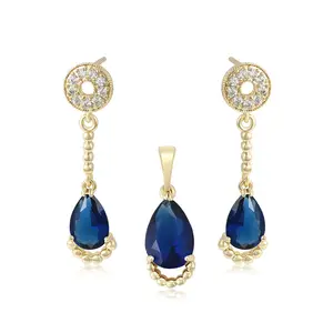 65585 Xuping Jewelry Classic Premium Elegant 14K Gold Crystal Earring Pendant Environ-friendly Copper 2-piece Set