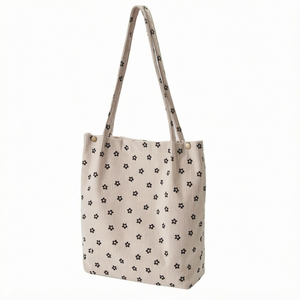 Sac fourre-tout en velours côtelé à motif floral pour femme, sac à main décontracté avec fermeture éclair pour usage quotidien - Product Image 1