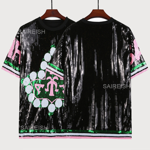 Abiti Casual personalizzati OEM verde rosa per Aka abito da donna con paillettes T-Shirt eco-lavabile con vita naturale - Product Image 3