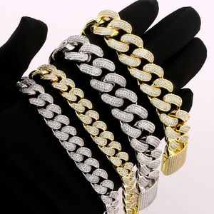 12mm Full Icedout Cubain Collier Bijoux Mode Hiphop 5A CZ Zircone Gourmette Cubain Lien Bracelet <span class=keywords><strong>Or</strong></span> <span class=keywords><strong>Blanc</strong></span> Plaqué Chaîne pour Hommes - Product Image 3