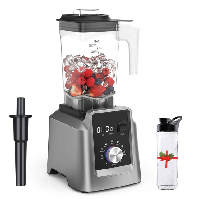 Professional High-Speed Stainless Steel Blender Push Button Controls 5+ Speeds Commercial Use BPA-Free for Smoothies Household