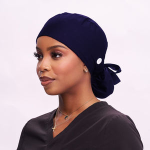 थोक महिला लंबे बाल स्क्रब के साथ बाल स्क्रब टोपी, बटन कस्टम कढ़ाई प्रिंट लोगो सादे पैटर्न नर्स पोनीटेल कैप सटिन लाइन - Product Image 2