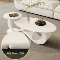 Ensemble de table basse blanche Infinity Curve, table principale ovale incurvée avec table d'appoint en forme de C pour le salon