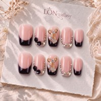 Lot de 10 faux ongles en acrylique PMMA faits à la main, forme carrée 2.0, courbure 3D française, à presser, couvrance totale, détachables et réutilisables