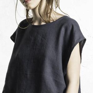 Alluring Charcoal <b>Linen</b> Casual Wear High Low Loose Fit Beautiful Women Tank <b>Top</b> Perfect Summer Wear <b>Linen</b> Tee Shirt Women <b>Top</b> - Product Image 5