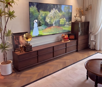 Meuble TV de luxe en bois massif, style Mid-Century Modern, finition noyer, console de rangement sur pied pour salon et appartements DSG045