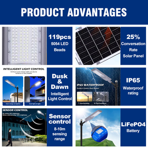 Cảm biến kiểm soát Nhôm Nhà ở ngoài trời đèn đường IP65 không thấm nước 100W 200W tích hợp tất cả trong một LED năng lượng mặt trời đèn đường - Product Image 2