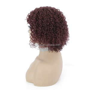 Peluca de cabello humano Remy para mujer, cabello rizado bohemio de 12 pulgadas y 165g, encaje suizo, <span class=keywords><strong>corto</strong></span>, Myanmar 99J #, <span class=keywords><strong>rojo</strong></span> <span class=keywords><strong>vino</strong></span>, 1 pieza - Product Image 3