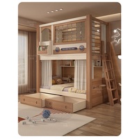 Lit superposé multifonctionnel moderne JS pour enfants, en bois massif durable, avec escalier de rangement et double tiroir coulissant, ensemble de meubles