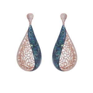 Boucles d'oreilles tendance plaquées or rose, coquille d'ormeau bleue, forme goutte d'eau, cristal en zircon cubique, luxe pour femmes, haute qualité - Product Image 1