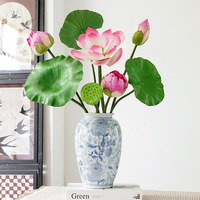 Fleurs et feuilles de lotus artificielles en soie, style chinois, pour la décoration de la maison, du salon, des bassins à poissons, moulage par injection