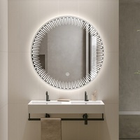 Miroir de salle de bain LED rond à fixation murale, bord décoratif, capteur tactile, anti-buée, miroir de vanité éclairé pour salle de bain
