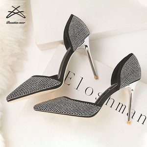 Ladies Fashion Night Club Black Crystal Rivet Studded <span class=keywords><strong>scarpe</strong></span> a punta da donna décolleté Sexy da donna <span class=keywords><strong>con</strong></span> <span class=keywords><strong>tacco</strong></span> sandalo - Product Image 4