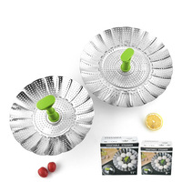 Panier vapeur pliable en acier inoxydable écologique personnalisable, compatible gaz et induction, sans couvercle, pour cuisson vapeur en métal