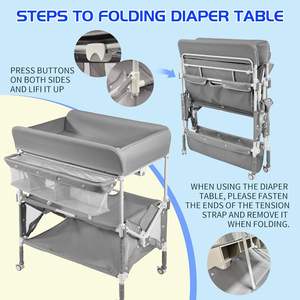 <span class=keywords><strong>Table</strong></span> à <span class=keywords><strong>langer</strong></span> bébé mobile <span class=keywords><strong>pliable</strong></span> en PVC, réglable en hauteur, portable, étanche, avec roulettes - Product Image 4