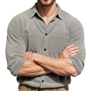 เสื้อเชิ้ตคอร์ดูรอยสีพื้นสำหรับผู้ชาย แบรนด์ Temu สไตล์ลำลองสำหรับทำงาน ผ้าไม่ยับ สไตล์ยุโรปอเมริกัน แขนยาว - Product Image 1