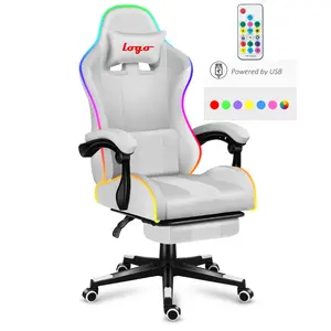 Bağlantı kol dayama ucuz ofis oyun yarış oyun sandalyesi beyaz file arkalıklı ofis koltuğu footrest masaj ile LED ışık oyun sandalyesi