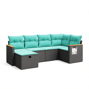 Ensemble de canapés de jardin avec coussins en rotin PE noir, mobilier d'extérieur imperméable au design contemporain - Product Image 1