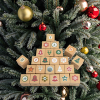 Calendrier de l'Avent de Noël 24 boîtes pliables en papier kraft recyclables 5x5x5cm pour bonbons, chocolats et cadeaux de fête