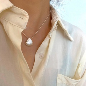 S925 Sterling <b>Silver</b> Shell Necklace <b>Fan</b> Shaped Clavicle Chain Everyday Wear Fine Pendant Necklaces - Product Image 1