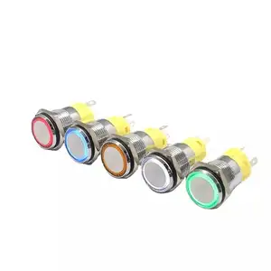 High head stainless steel 16MM momentary push button switch 12v with red yellow ring led light