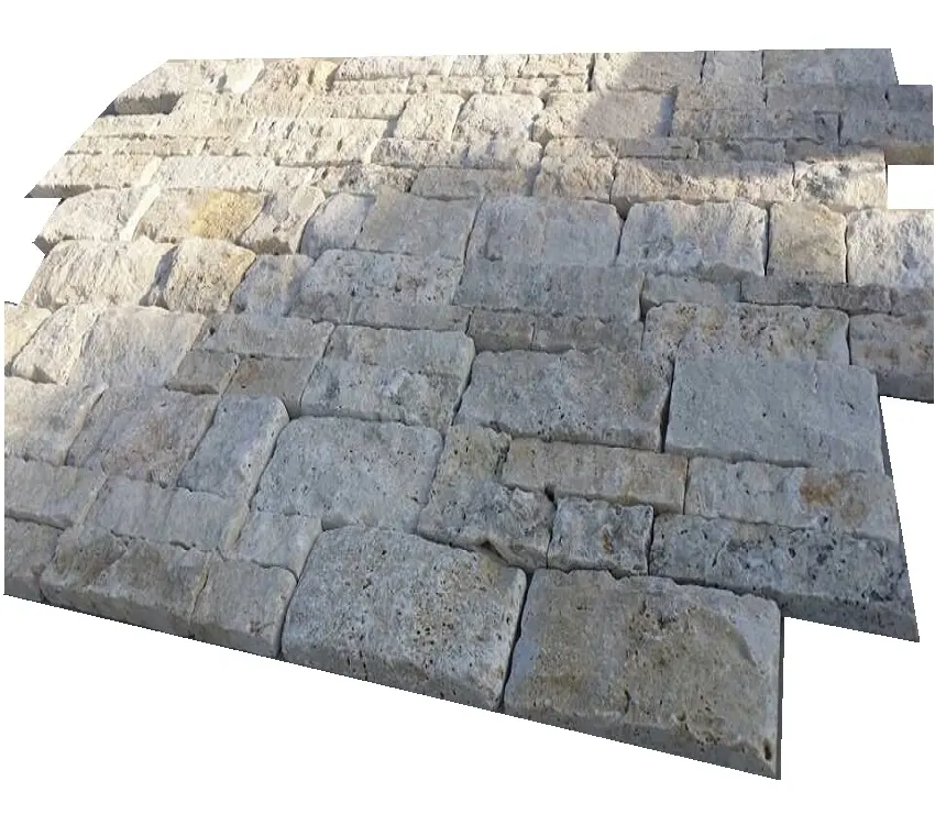 אבן קיר חיפוי לבן טרוורטין מדף קיר מול אבן