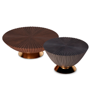 Tables basses rondes <span class=keywords><strong>de</strong></span> luxe, tables basses en bois radiales exquises, haut <span class=keywords><strong>de</strong></span> gamme, brun foncé, base en métal gris foncé pour le salon - Product Image 1