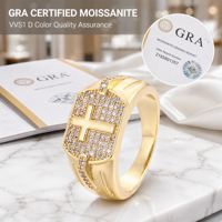 OUGEPHELI Vente en gros Bague personnalisée GRA VVS Moissanite Or blanc Plaqué platine Argent sterling 925 Sertissage pavé Style Hiphop