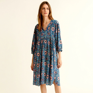 Robe longue 100 % coton pour femme, la plus vendue, faite à la main, style bohème décontracté, imprimé léopard, douce, pour l'été et la plage, naturelle et ample - Product Image 1