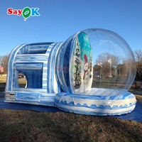 Sayok Géant De Noël Gonflable Snowglobe Bubble Tent Bouncy Castle House Blowup Snow Globe Snowball Ballon avec Tunnel