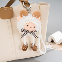 Porte-clés pendentif en peluche mouton bouclé vintage mignon avec pompon, mini breloque sac agneau 3D scintillant Kawaii