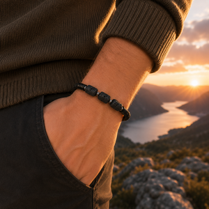 Pulsera de Cuero Trenzado con Piedra Volcánica Nórdica <span class=keywords><strong>para</strong></span> Hombre, Cierre Magnético de Acero Inoxidable, Estilo Vikingo, Hecha a Mano - Product Image 2
