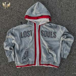 Custom Colored Rhinestone <b>Men</b> Pullover Streetwear Cropped Acid Wash Boxy Heavyweight Triple-layered Zip up <b>Hoodie</b> Manufacturers - Product Image 1