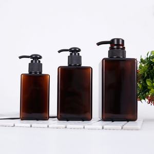 Bouteille de shampooing en plastique PET carrée vide de 250, 450 et 650 ml, transparente, marron et verte, pour liquides et lotions - Product Image 2