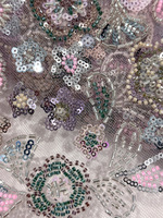 Tissu de broderie tube de perles à paillettes multicolores pour robe française style sergé Tissu de mode pour robe de mariage pour enfants